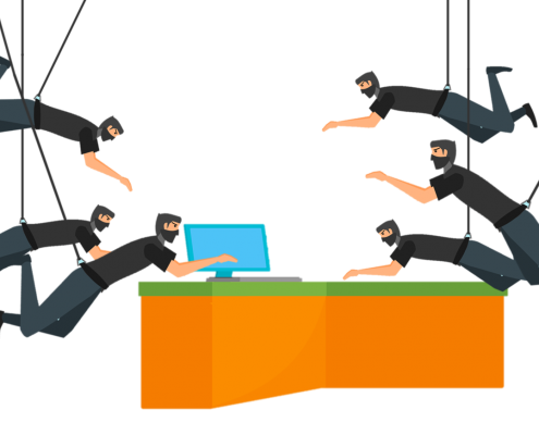ddos attack net of thieves over a computer desk