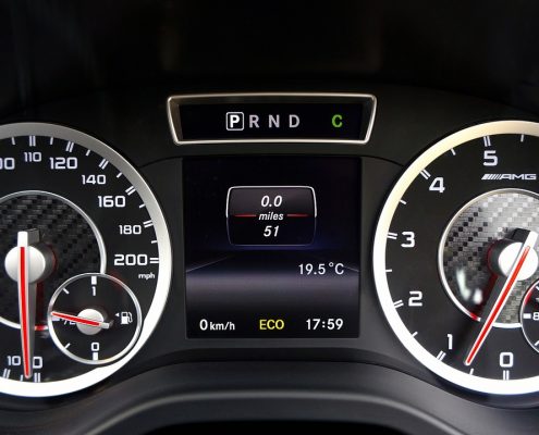 smart car mercedes benz with speed and meter black