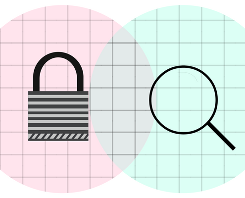 search engine magnifying glass and a lock security overlapping venn diagram