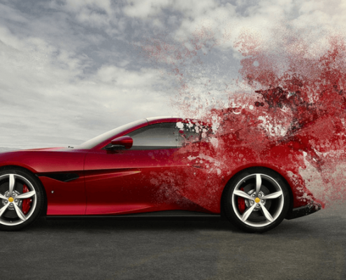 red car disappearing transportation wheels